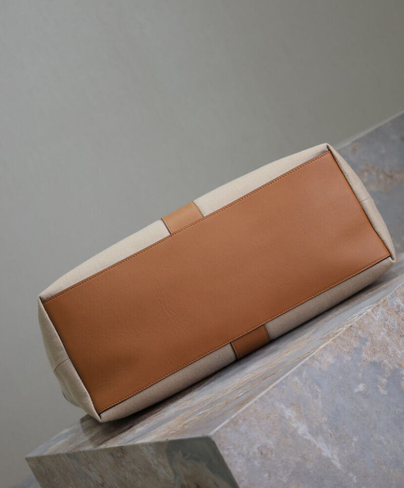 Saint Laurent Y Leather And Canvas Tote Bag Coffee
